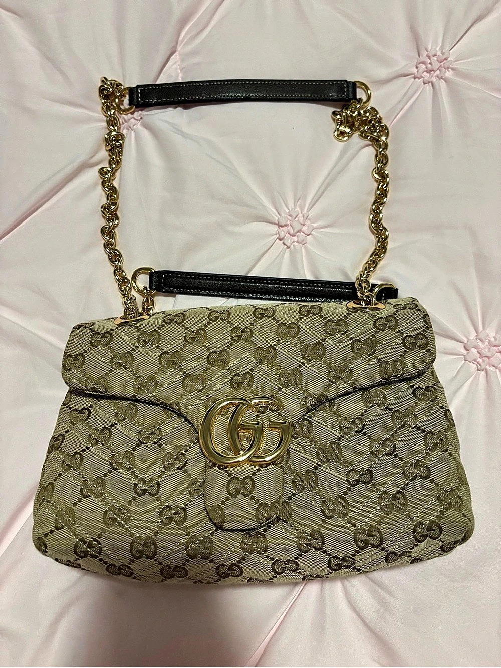 Gucci GG Marmont Matelasse Shoulder Bag GG Canvas in Green & Brown